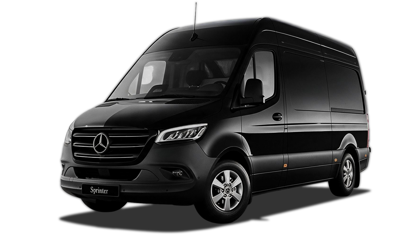 Black Mercedes-Benz Sprinter passenger van