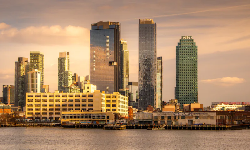 Long Island City waterfront towers at golden hour