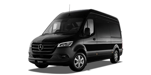Black Mercedes-Benz Sprinter passenger van